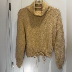 Le Lis Tan Cowl Neck Sweater with Drawstring Hem